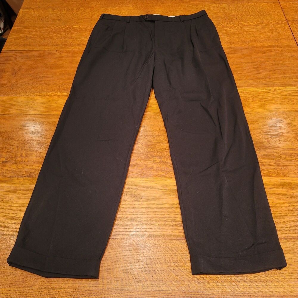 Brooks Brothers 1818 Madison 100% Wool Dress Pants Black Pleated Cuffed 38x32
